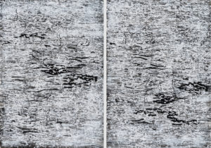 Laura Fayer, "The Dance is Sure," acrylic, Japanese paper on paper; diptych