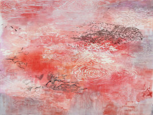 Laura Fayer, "Fountain of Knowledge," acrylic, Japanese paper on canvas
