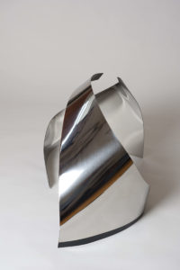 Joe Gitterman, "Duo 2," mirrored stainless steel, powder coating on non-mirrored side