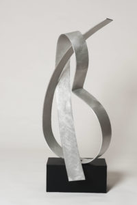 Joe Gitterman, "Poised 9," stainless steel, painted metal base
