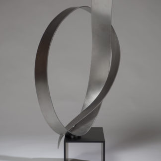 Joe Gitterman, "Poised 4," stainless steel, painted black metal base