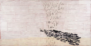 Laura Fayer, "East and West," acrylic, rice paper on canvas