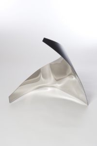 Joe Gitterman, "Gesture 31," mirrored stainless steel, powder coating on non-mirrored side
