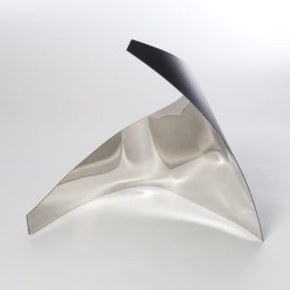 Joe Gitterman, "Gesture 31," mirrored stainless steel, powder coating on non-mirrored side