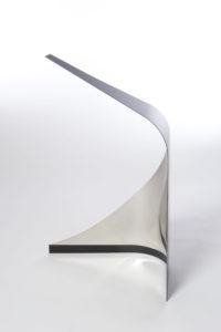 Joe Gitterman, "Gesture 28," mirrored stainless steel, powder coating on non-mirrored side