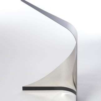 Joe Gitterman, "Gesture 28," mirrored stainless steel, powder coating on non-mirrored side