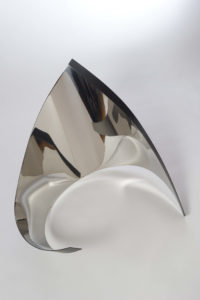 Joe Gitterman, "Gesture 29," mirrored stainless steel, powder coating on non-mirrored side
