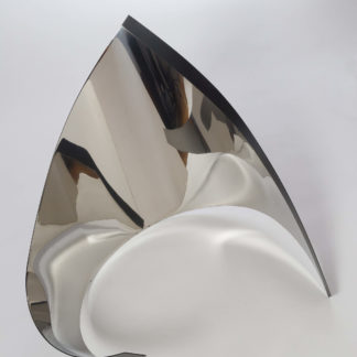 Joe Gitterman, "Gesture 29," mirrored stainless steel, powder coating on non-mirrored side