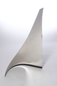 Joe Gitterman, "Gesture 25," mirrored stainless steel, powder coating on non-mirrored side