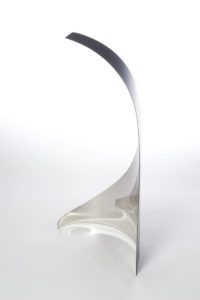 Joe Gitterman, "Gesture 26," mirrored stainless steel, powder coating on non-mirrored side