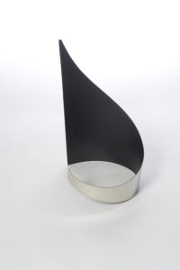 Joe Gitterman, "Gesture 23," mirrored stainless steel, powder coating on non-mirrored side