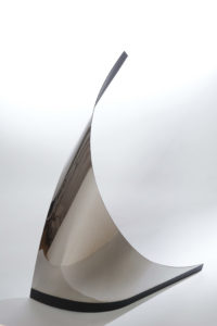 Joe Gitterman, "Gesture 19," mirrored stainless steel, powder coating on non-mirrored side