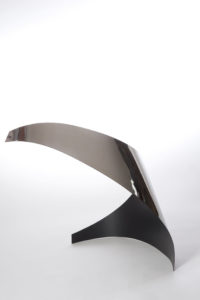 Joe Gitterman, "Gesture 18," mirrored stainless steel, powder coating on non-mirrored side