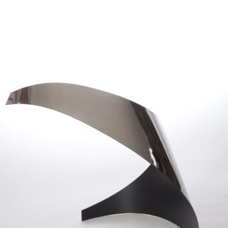Joe Gitterman, "Gesture 18," mirrored stainless steel, powder coating on non-mirrored side