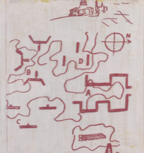 Eugene Brodsky, "Plan with House on Top," oil on canvas, silkscreen ink on plastic