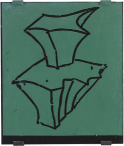 Eugene Brodsky, "2 Shapes Flying," oil on canvas, silkscreen ink on plastic