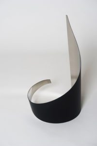 Joe Gitterman, "Gesture 14," mirrored stainless steel, powder coating on non-mirrored side