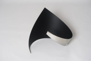 Joe Gitterman, "Gesture 12," mirrored stainless steel, powder coating on non-mirrored side