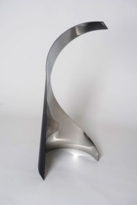 Joe Gitterman, "Gesture 7," mirrored stainless steel, powder coating on non-mirrored side