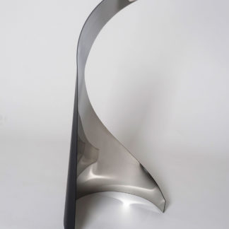Joe Gitterman, "Gesture 7," mirrored stainless steel, powder coating on non-mirrored side