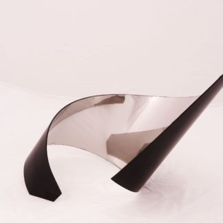Joe Gitterman, "Gesture 1," mirrored stainless steel, powder coating on non-mirrored side