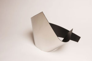 Joe Gitterman, "Gesture 2," mirrored stainless steel, powder coating on non-mirrored side