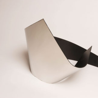Joe Gitterman, "Gesture 2," mirrored stainless steel, powder coating on non-mirrored side