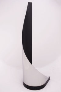 Joe Gitterman, "Gesture 4," mirrored stainless steel, powder coating on non-mirrored side