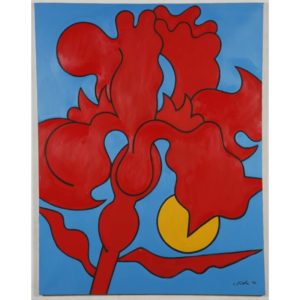 Red Iris on Blue