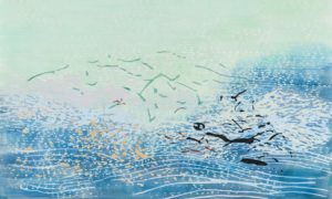 Laura Fayer, "Reservoir," acrylic and Japanese paper on canvas