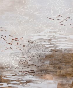 Laura Fayer, "Heartland," acrylic, Japanese paper on canvas
