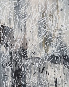 Laura Fayer, "Birch Moon," acrylic, Japanese paper on panel