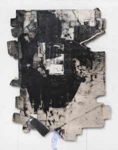 Eugene Brodsky, "Mask Fragment," ink on silk mounted on panel