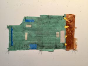 Eugene Brodsky, "Green Outtake," ink on silk; framed