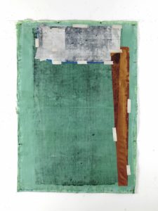 Eugene Brodsky, "Green and Copper Outtake 2," ink on silk
