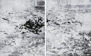 Laura Fayer, "Moon Creek," acrylic, japanese paper on canvas