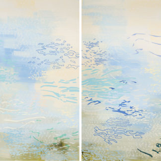 Laura Fayer, "Crescent Lake," acrylic, Japanese paper on canvas