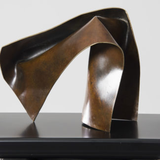 Joe Gitterman, "Folded Form 8," patinated bronze with black oak bas