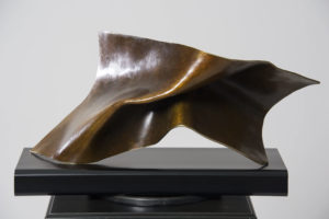 Joe Gitterman, "Folded Form 7," patinated bronze with black oak base