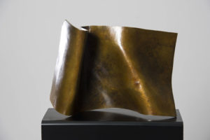Joe Gitterman, "Folded Form 6," patinated bronze, black oak base