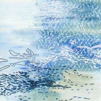 Laura Fayer, "Blue Moon," acrylic, japanese paper on paper