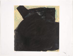 Black Drawings Series: Stereopticon, Geoffrey Moss, mixed media, work on paper, dry pigments, waxes and blue pencil on paper
