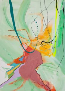 Laura Moretz, "Sometimes Freedom is Simply Waiting," acrylic, enamel, pastel, marker, charcoal on canvas