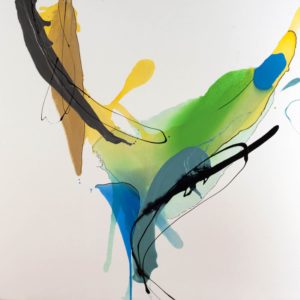 Laura Moretz, "Stillness Seeping," acrylic, enamel, marker on raw canvas
