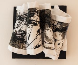 Bette Klegon Halby, "Black Splash", acrylic on canvas, shaped, molded and hardened