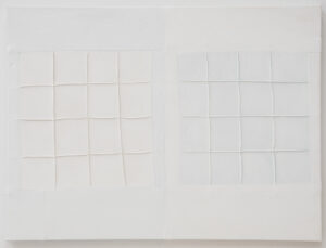 Bastienne Schmidt, "Untitled 51, White Grids," sewn, pigmented cotton, stretched over canvas