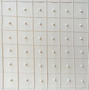 Bastienne Schmidt, "Untitled 52, White Grids," sewn, cotton, stretched over canvas