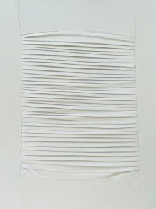 Bastienne Schmidt, "Untitled 49, White Grids," sewn, cotton, stretched over canvas