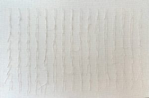 Bastienne Schmidt, "Untitled 22, White Grids with Threads," sewn, linen, stretched over canvas