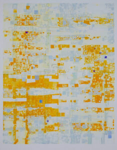Ann Conrad, "Kerr Effect II," intaglio and relief prints with hand coloring